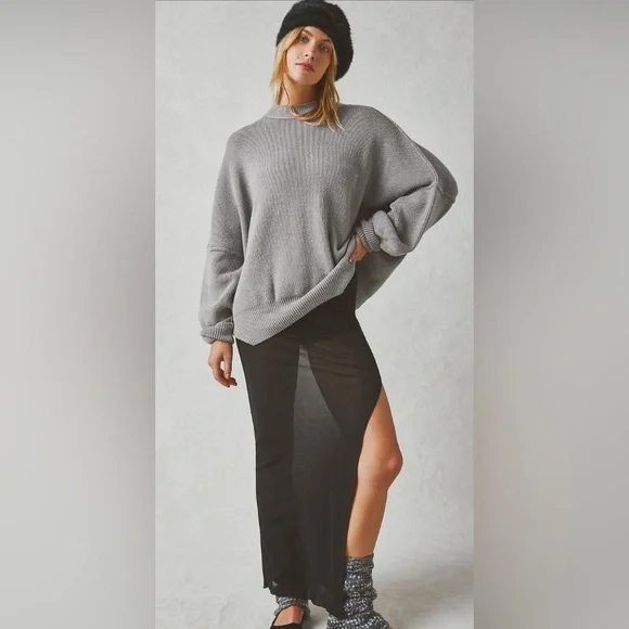 Free People Easy Street Tunic Oversized Sweater Pullover Heather Grey XL - Picture 4 of 10